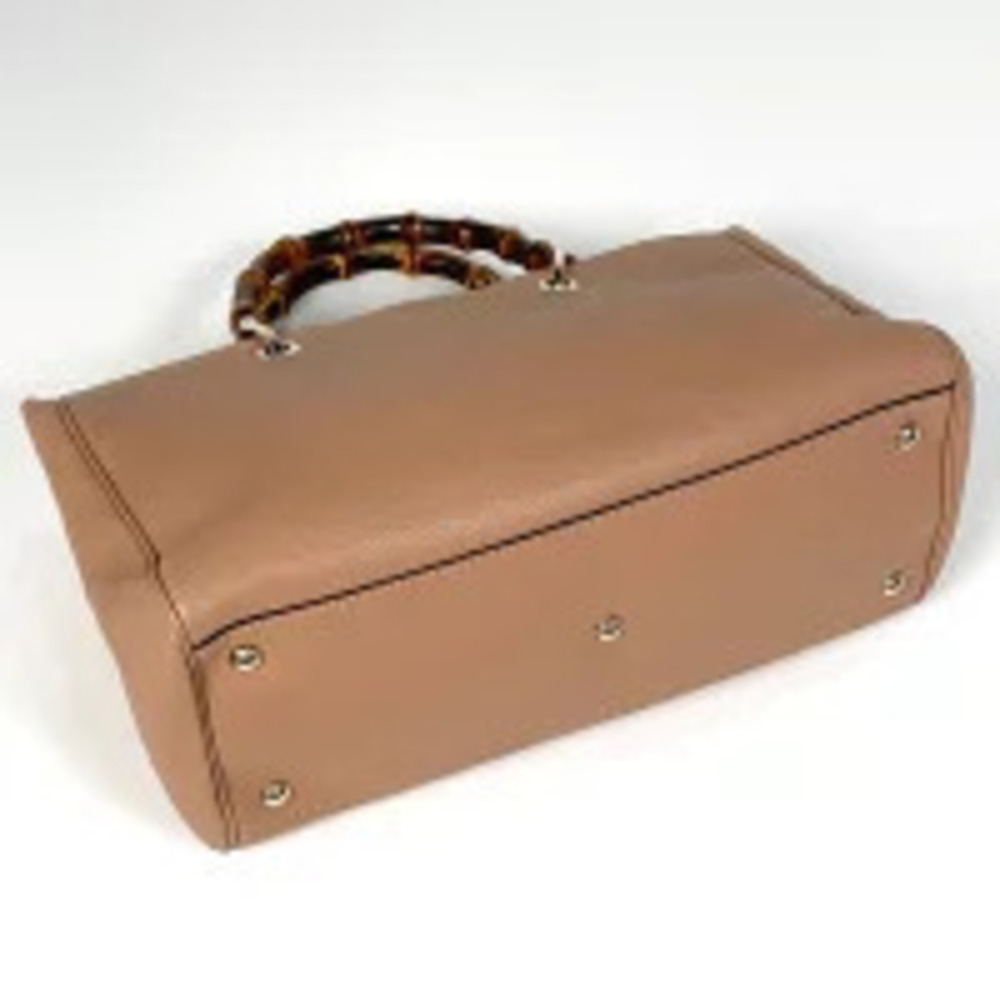 Gucci Beige Tote 2way Leather Bag Shopper Shoulder Bamboo Tan